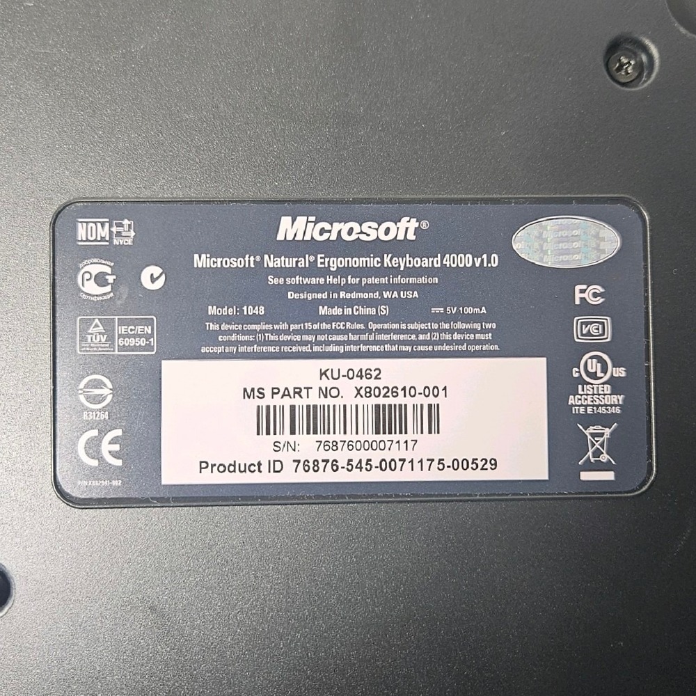 Microsoft Natural‎ Ergonomic 4000 V1.0 Wired Keyboard TESTED AND WORKS! - Picture 8 of 10